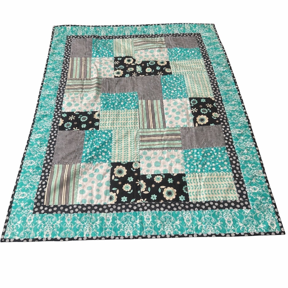 Patchwork Quilt with Teal and Black Accents #0825258